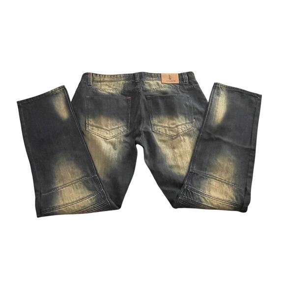 Mens Makobi Jeans 36x34 Blue Faded Distressed Zipper Pockets Streetwear Y2K - Picture 14 of 16